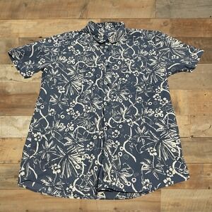 Patagonia Tropical Floral Button Up Organic Cotton Blue Camp Shirt Size L